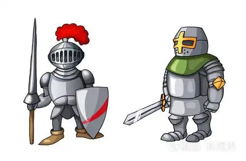 动画片中世纪骑士与盾牌和剑, 被隔绝在白色背景