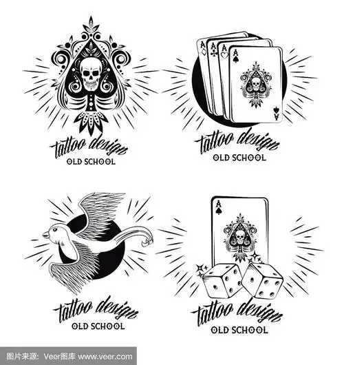 一套纹身设计标志在黑色和白色