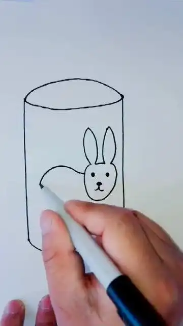 简笔画圆柱形画超萌兔子水杯