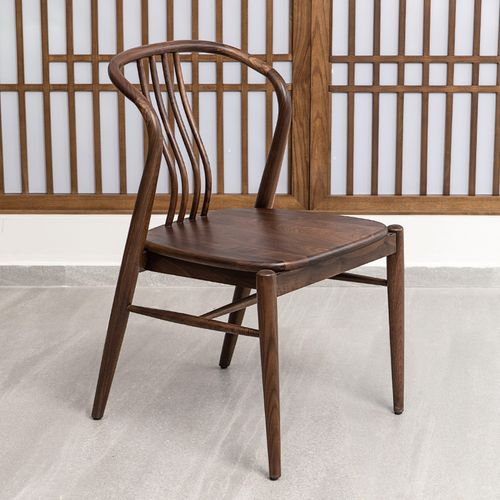 有清堂新中式餐椅家用黑胡桃木现代简约书房客厅实木单人餐厅椅子