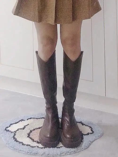 小腿外翻长靴穿搭超显瘦v口骑士靴长筒靴