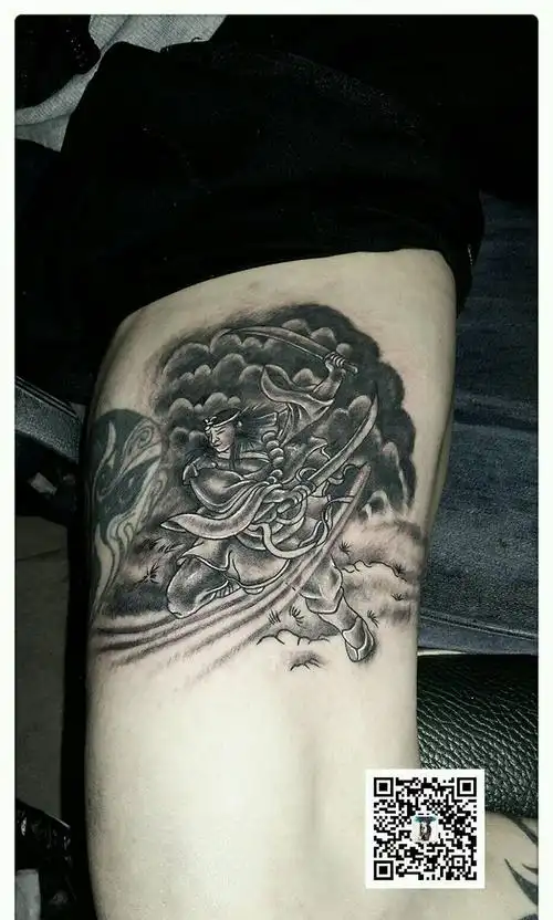 武松纹身图片_腿部传统人物纹身图案