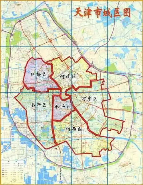 在天津市范围内,市内六区天津南开区地图:红桥区,河西区,河东区,和平