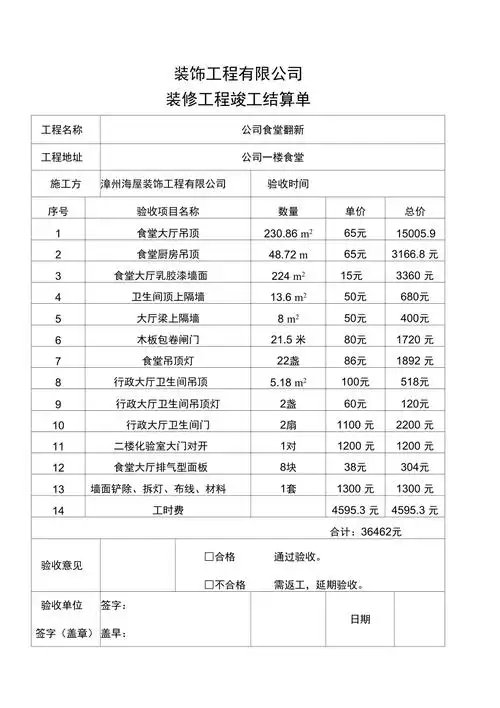 装修工程竣工结算单