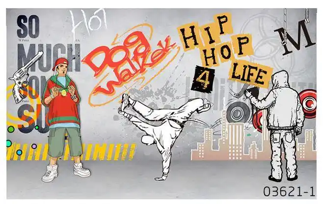 手绘涂鸦墙纸3d街舞街头艺术壁画健身房音乐室舞蹈馆摇滚嘻哈壁纸