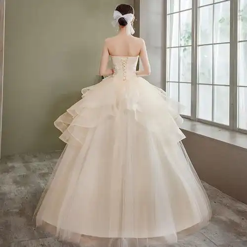 婚纱新娘女2020成人礼网红新娘结婚齐地抹胸蓬蓬裙显瘦简约轻婚纱