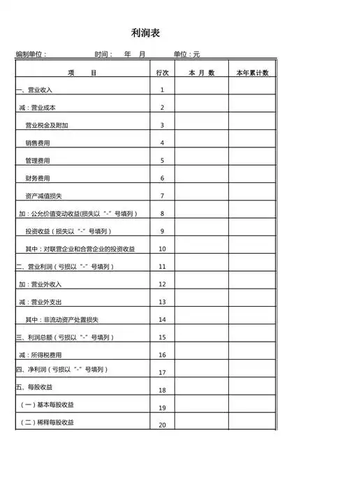 简单通用利润表
