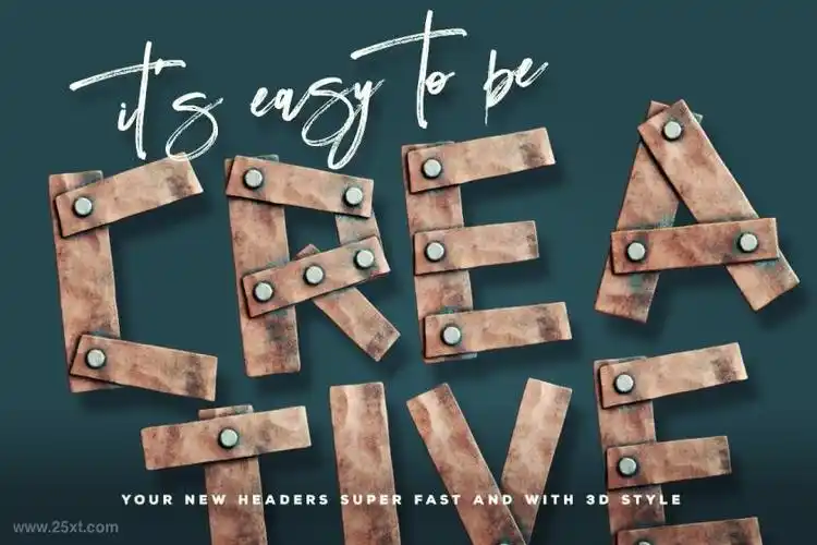 3d立体做旧金属板组装特效的英文大写字母svg字体