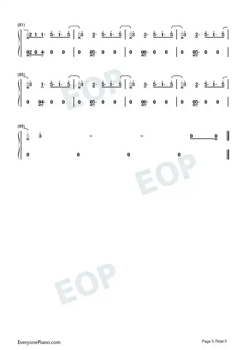 euphoria-防弹少年团双手简谱预览5-钢琴谱文件(五线谱,双手简谱,数字