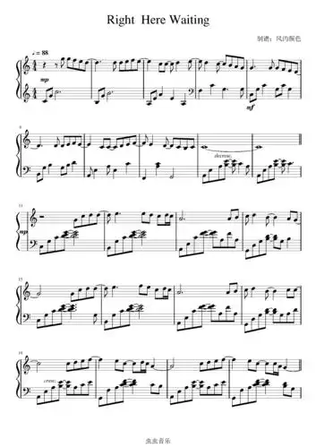 right here waiting钢琴谱-c调-虫虫钢琴