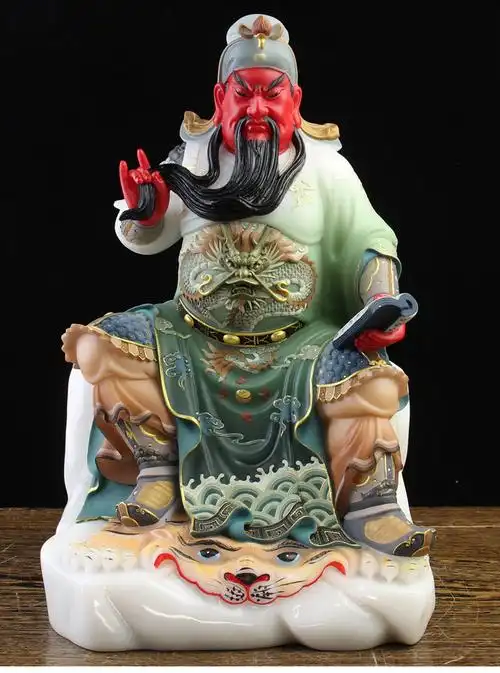 汉白玉武财神关公坐像关帝供奉神像关羽关二爷佛像摆件家用招财