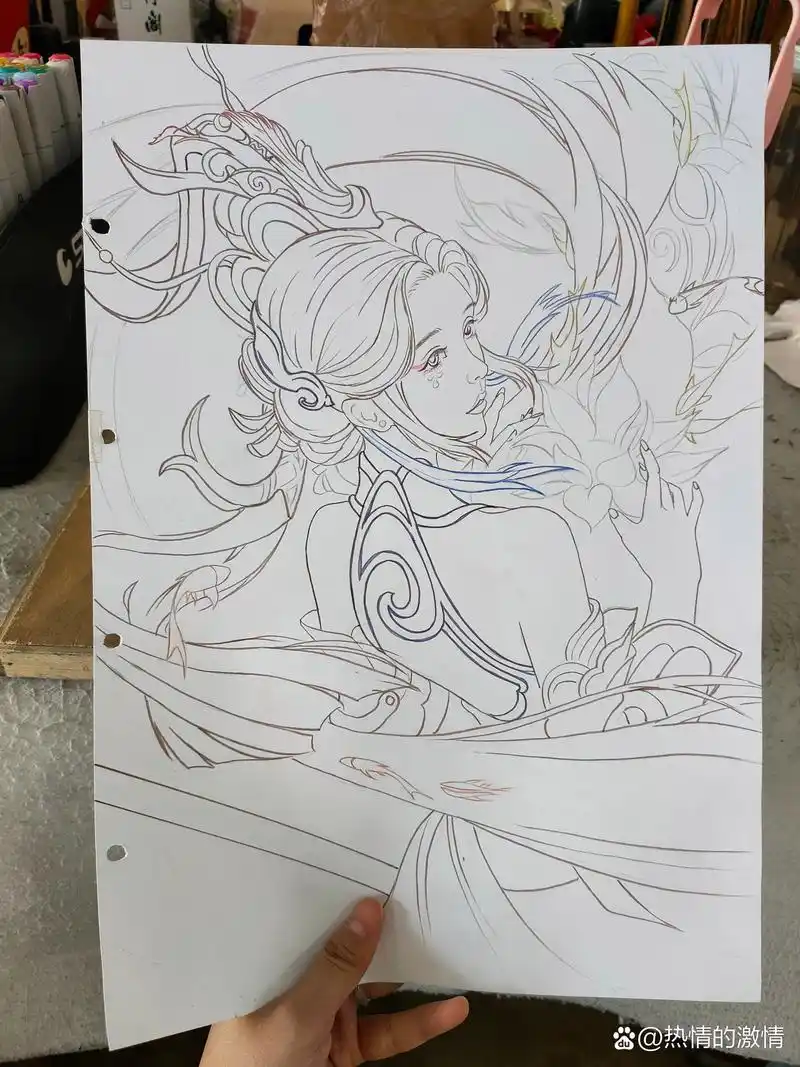 【王者荣耀】大乔白鹤梁神女!手绘线稿