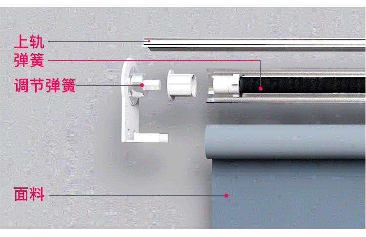 雅特弹簧卷帘随拉随停遮光窗帘卧室阳台防水拉帘防水防霉阻燃