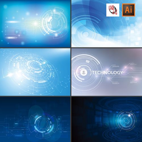 网络概念通信大数据蓝色光圈科技背景圆形多边形ai矢量设计素材