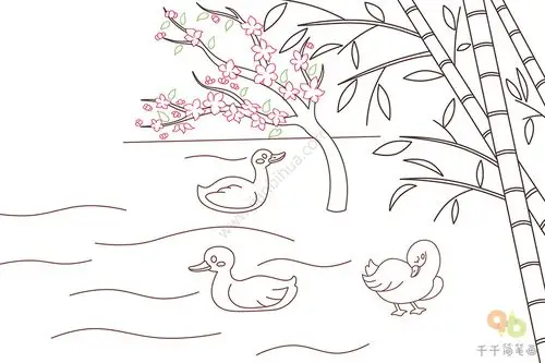 惠崇春江晚景古诗配图简笔画