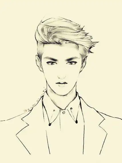 素描漫画 卡通吴亦凡 kris exo 花美男 偶像 明星 帅哥 小简笔画