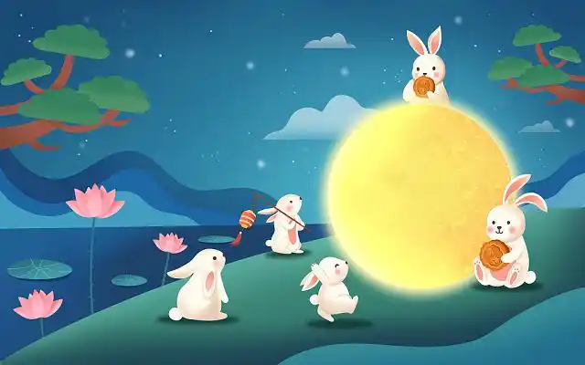 卡通彩色手绘中秋节八月十五可爱玉兔原创插画海报