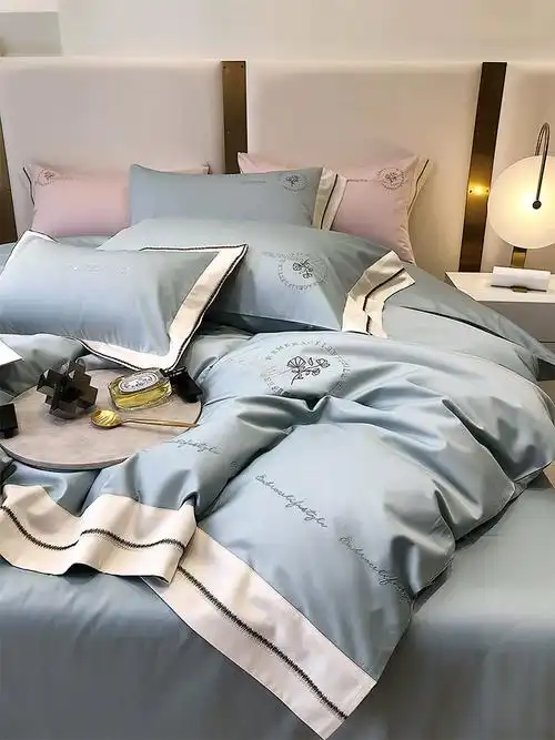 轻奢风100支澳棉全棉四件套现代风简约刺绣纯棉被套床单床上用品床品