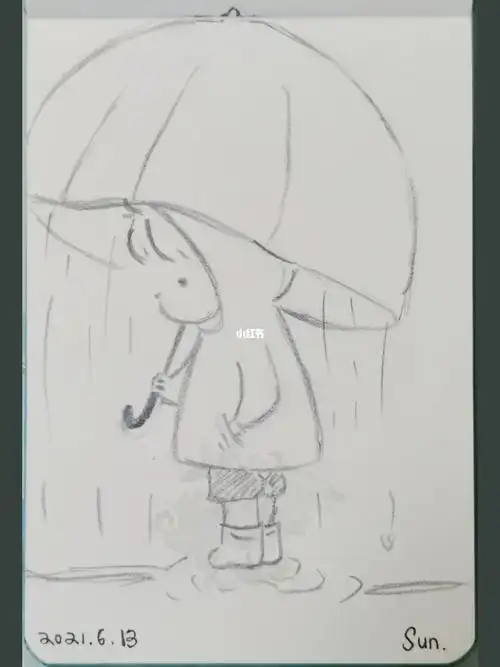 简笔画雨中的小女孩