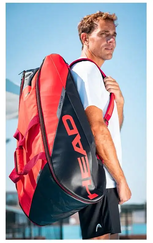 head海德tourteam系列黑红色双肩网球运动拍包赛场包9支装粉白无鞋仓