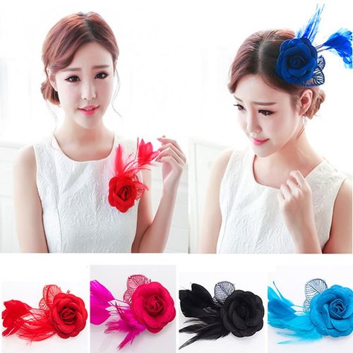 胸针玫瑰胸前花女结婚花朵韩式布艺羽毛头花主持嘉宾男士胸花饰品