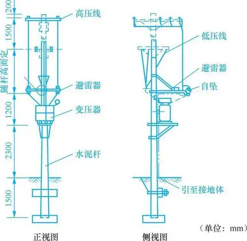 造价较高,适用于容量为50～315kva的变压器,它是在离高压杆(主杆)2