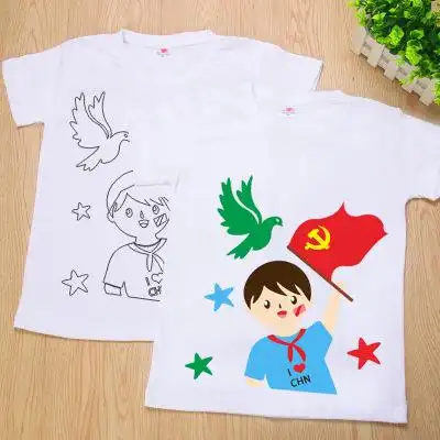 空白填色绘画纯白色手绘纯棉短袖文化衫涂鸦幼儿园t恤