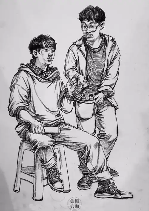 双人组合速写的绘画规律,让你的高分有规律可寻|冯树鹏