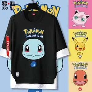 大侦探皮卡丘宠物小精灵杰尼龟口袋妖怪短袖t恤衫男女五分袖衣服