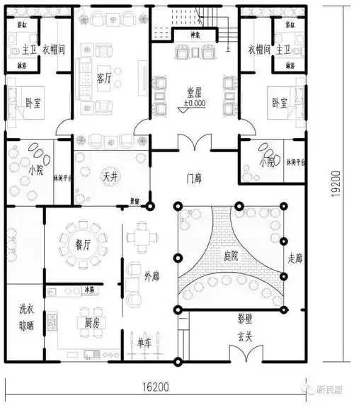 新民居经过多年的研究积累,得出一个结论,一进的四合院,最小需要25x