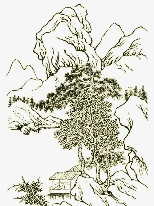 简笔线条山水画