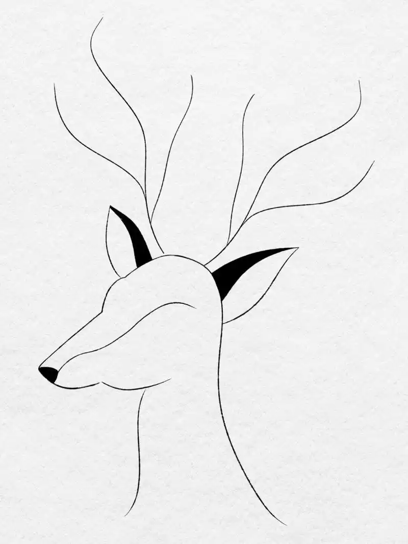 原创|迷人的梅花鹿|线描画|步骤图|线稿 - 想到了童年的动画片