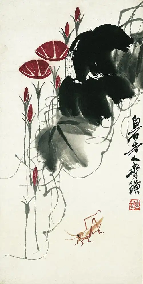 齐白石 牵牛草虫 54×27.5cm   设色纸本 镜片