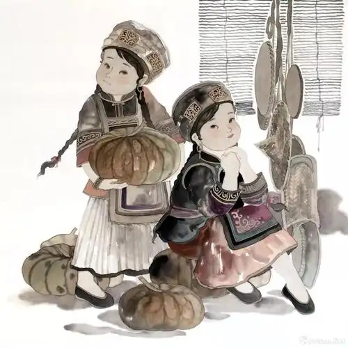 当代名家金格格五十六个民族绘画系列之二