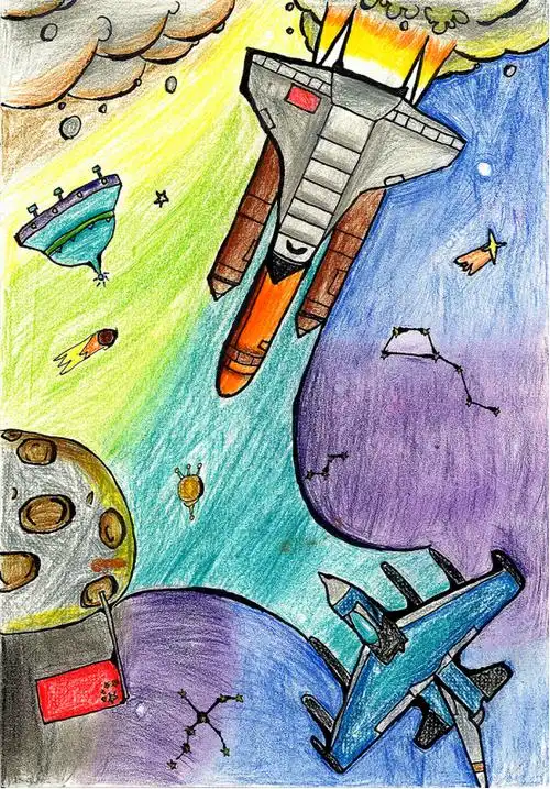 赵思豪,9岁作品名称:《太空宇宙》