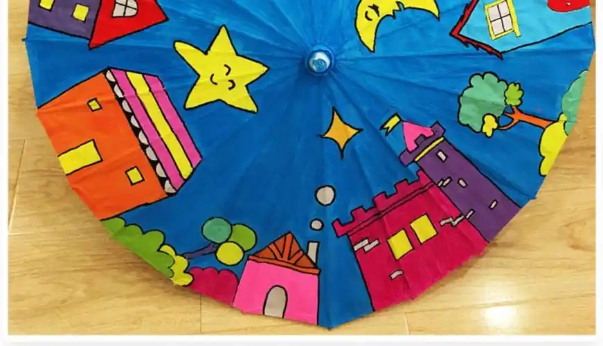 空白儿童油纸伞diy手工绘画伞材料手绘涂鸦涂色道具幼儿园小雨伞带