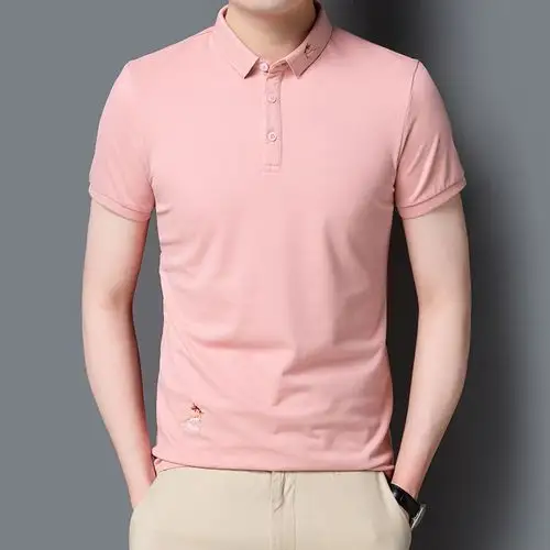 休闲时尚夏季翻领短袖t恤男韩版修身纯色polo衫刺绣衣服半袖男装