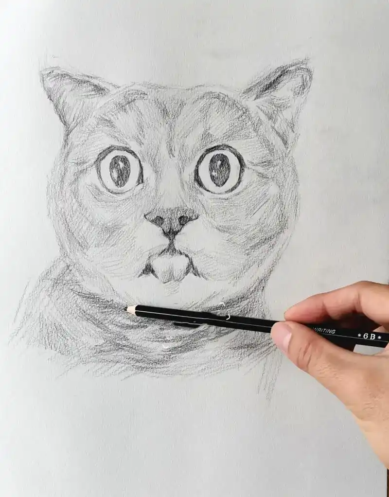 画了一只猫咪素描铅笔画(附教程) 许久没用铅笔画素描画了,今天尝试了