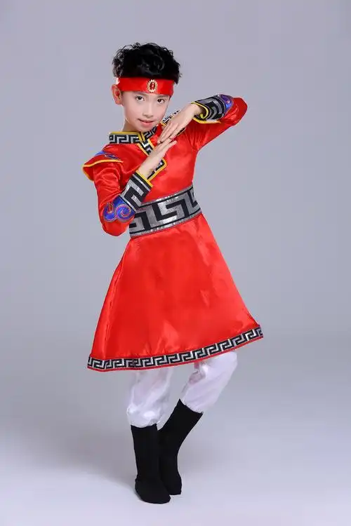 儿童演出服少数民族服装蒙古族男童蒙古藏族舞蹈蒙族儿童演出服