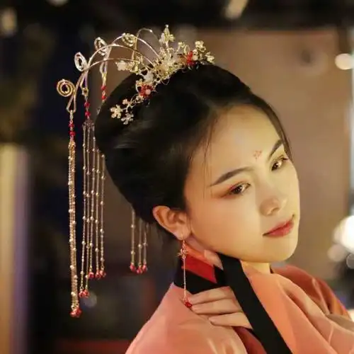 汉服头饰女古代流苏发冠步摇发饰古装饰品头冠全套古风配饰发箍 银色