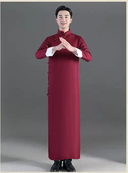 品信诚相声服长袍相声大褂中式伴郎服民国长衫装唐装男马褂演出服黑色