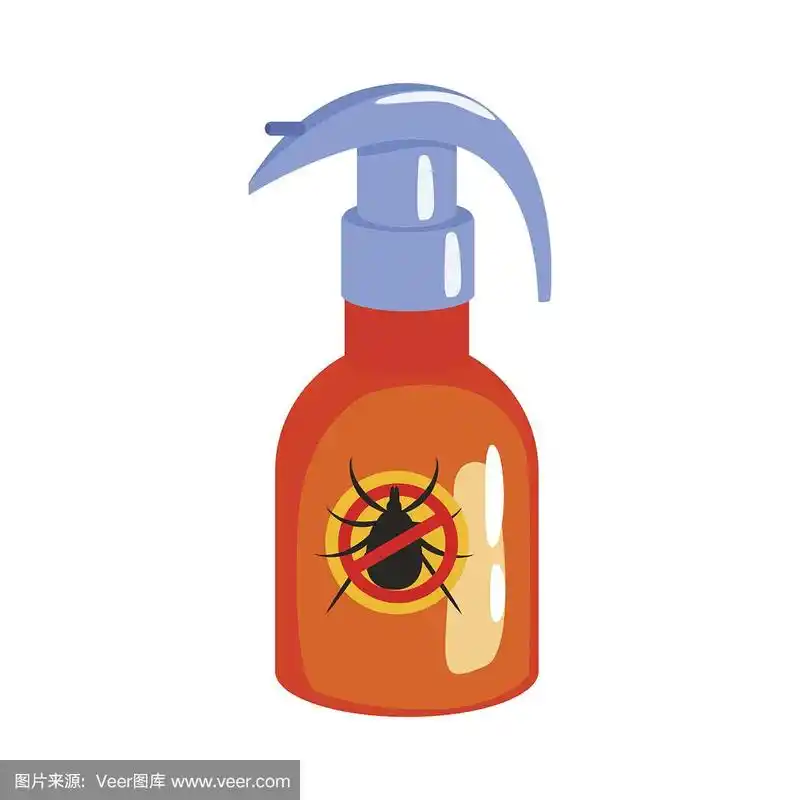橙色喷雾瓶螨虫或蜱虫杀虫剂彩色卡通插图