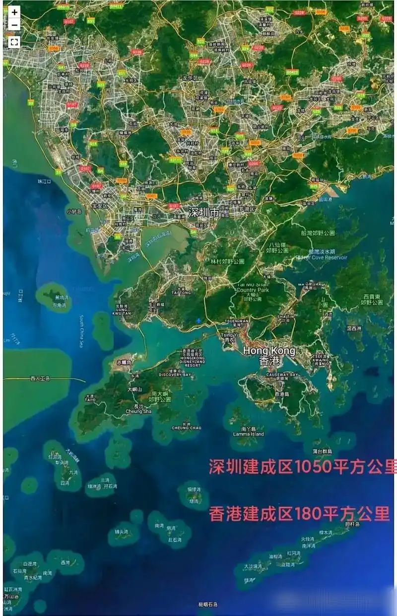 图一:深圳和香港对比[云喝酒][云喝酒] [云喝酒]: 有点恐怖,港岛和