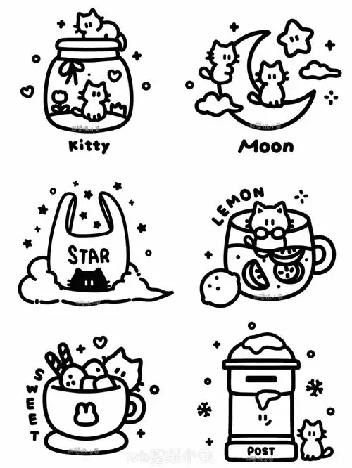 原创可爱简笔画黑白线条简笔画背景图