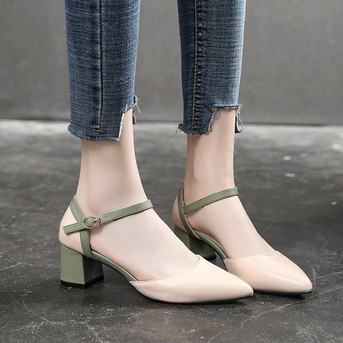 小码夏季宽肥胖脚头大凉鞋尖头粗跟包头高跟鞋时装凉鞋