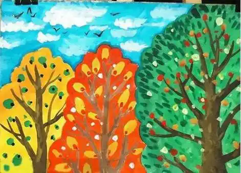 秋天的风景_儿童水粉画作品_61幼儿网画秋天的景色儿童画水粉画推片