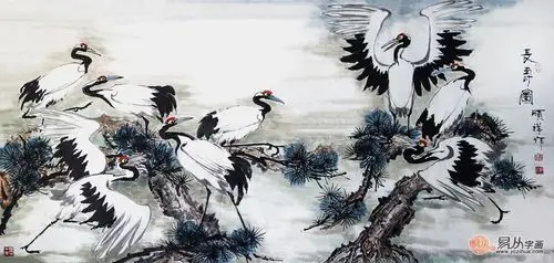 松鹤图张顺祥六尺横幅写意花鸟画长寿图