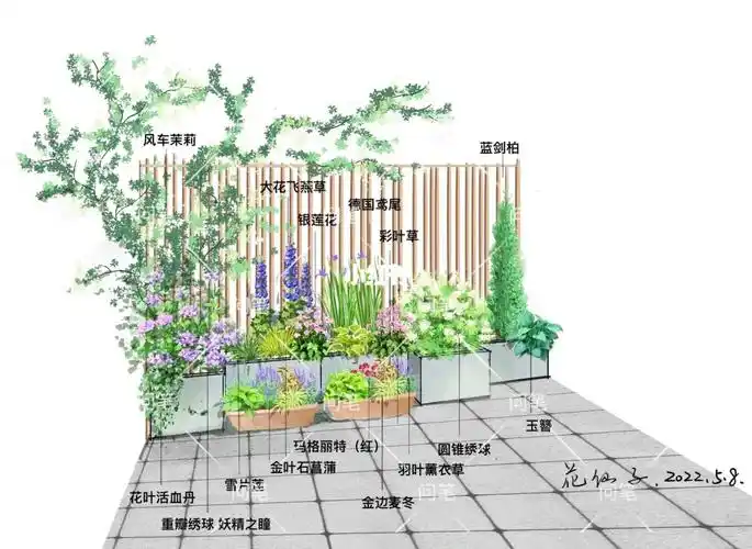 适合硬化的小院子的一组容器花境