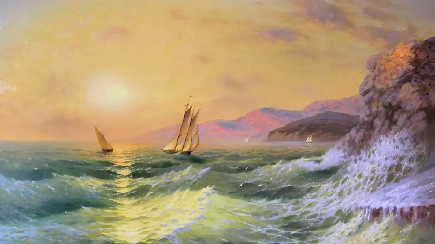 艺术,帆船,大海,绘画,汹涌的大海里航行壁纸