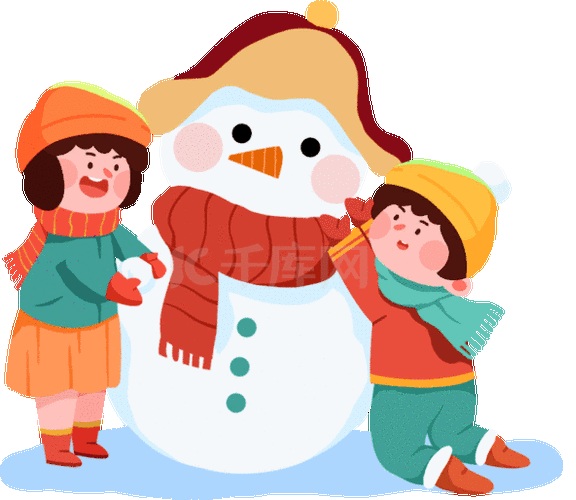 冬天立冬大雪两个孩子堆雪人动图gif小寒大寒